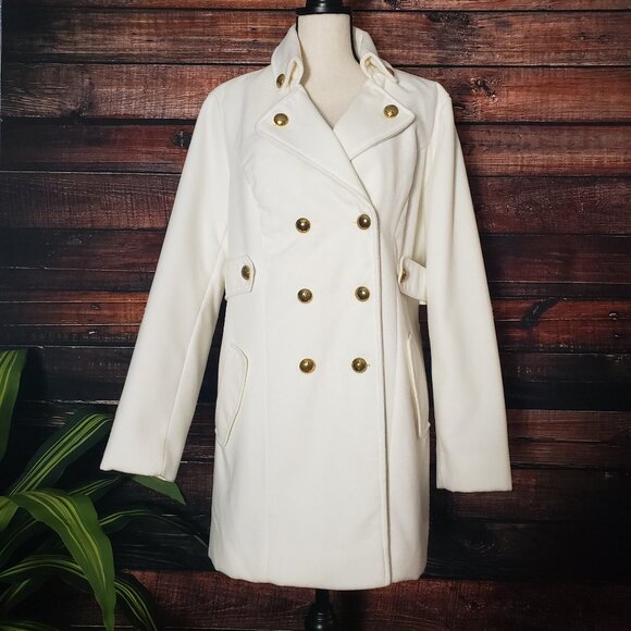AGB Jackets & Blazers - AGB White Double Breasted Coat Jacket Womens Large Lined Pockets